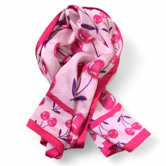 Urban Outfitters Accessories - Urban Outfitters Pink Cherry Print Satin Scarf